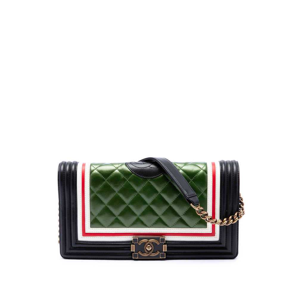 Pre-Loved Chanel Multicolor Quilted Lambskin Crest East West Boy Flap